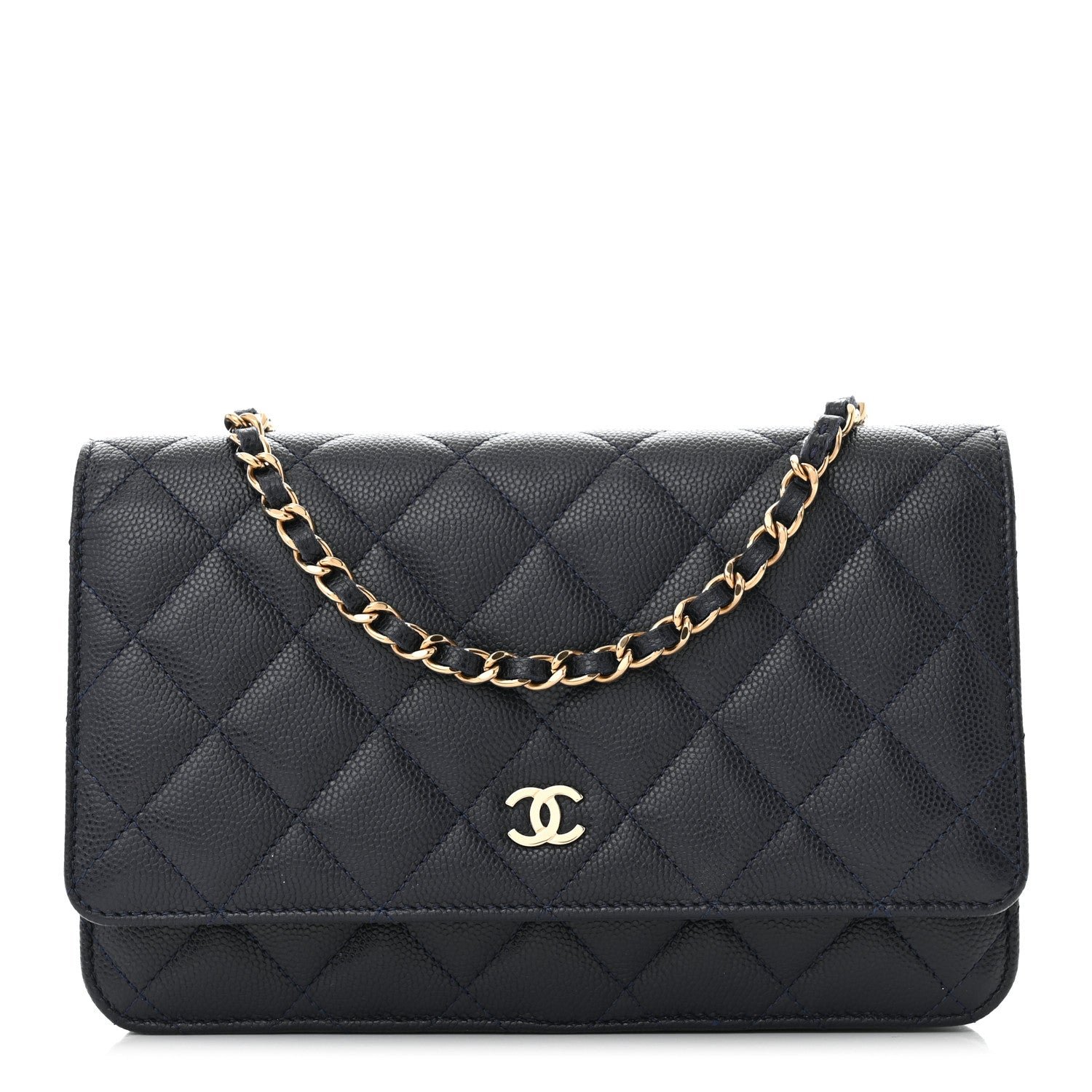 Chanel Caviar Quilted Wallet on Chain WOC Navy Blue