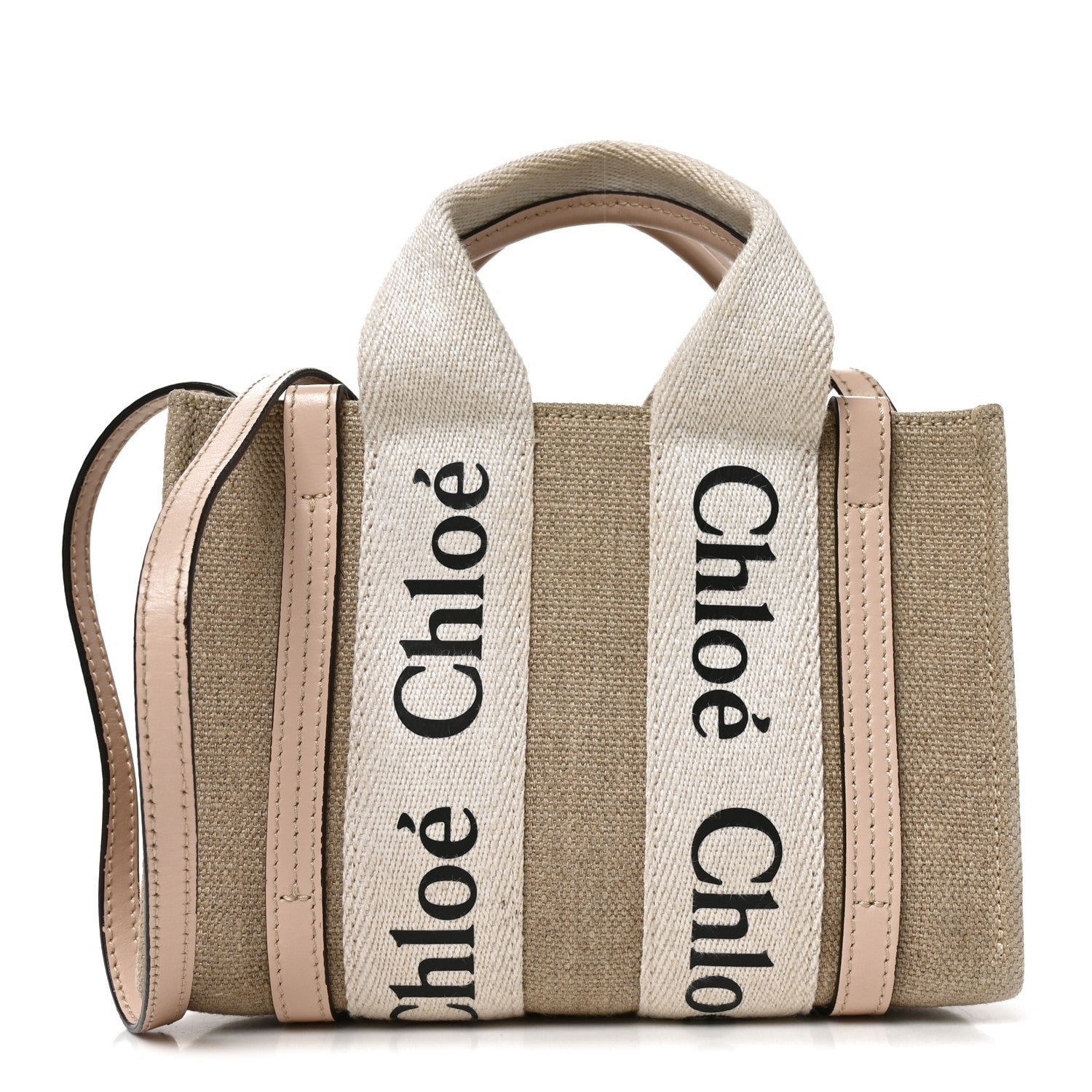 Chloe Linen Calfskin Mini Woody Ribbon Tote Cement Pink