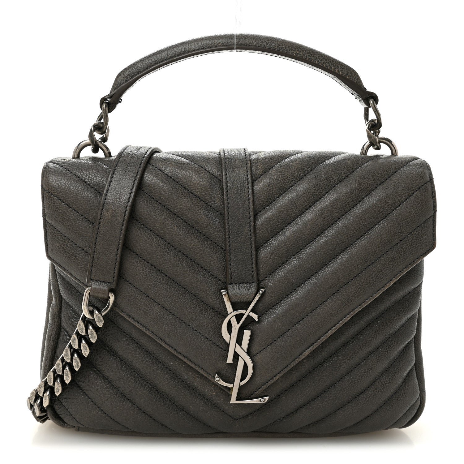 Saint Laurent Sheepskin Matelasse Chevron Monogram Medium College Bag Asphalt