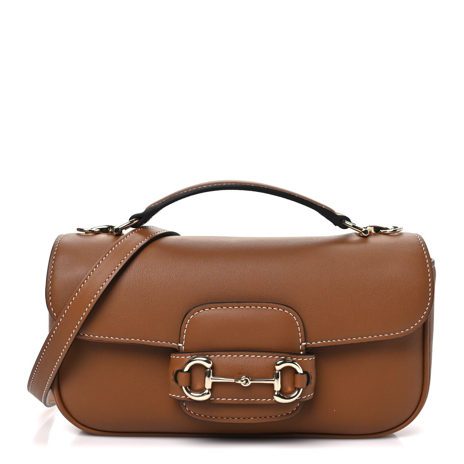 Gucci Calfskin Horsebit 1955 Small Soft Top Handle Shoulder Bag Brown