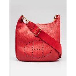 Hermes Rouge Casaque Clemence Leather Gold Plated Evelyne PM III Bag