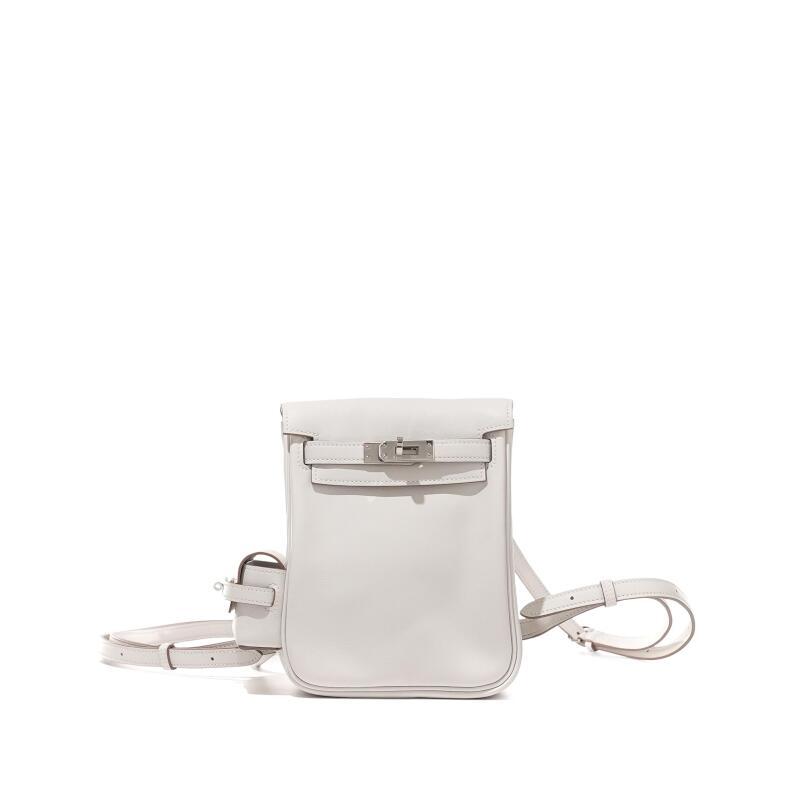 Hermes White Swift Mini Kelly Jump Backpack Palladium Hardware, 2025