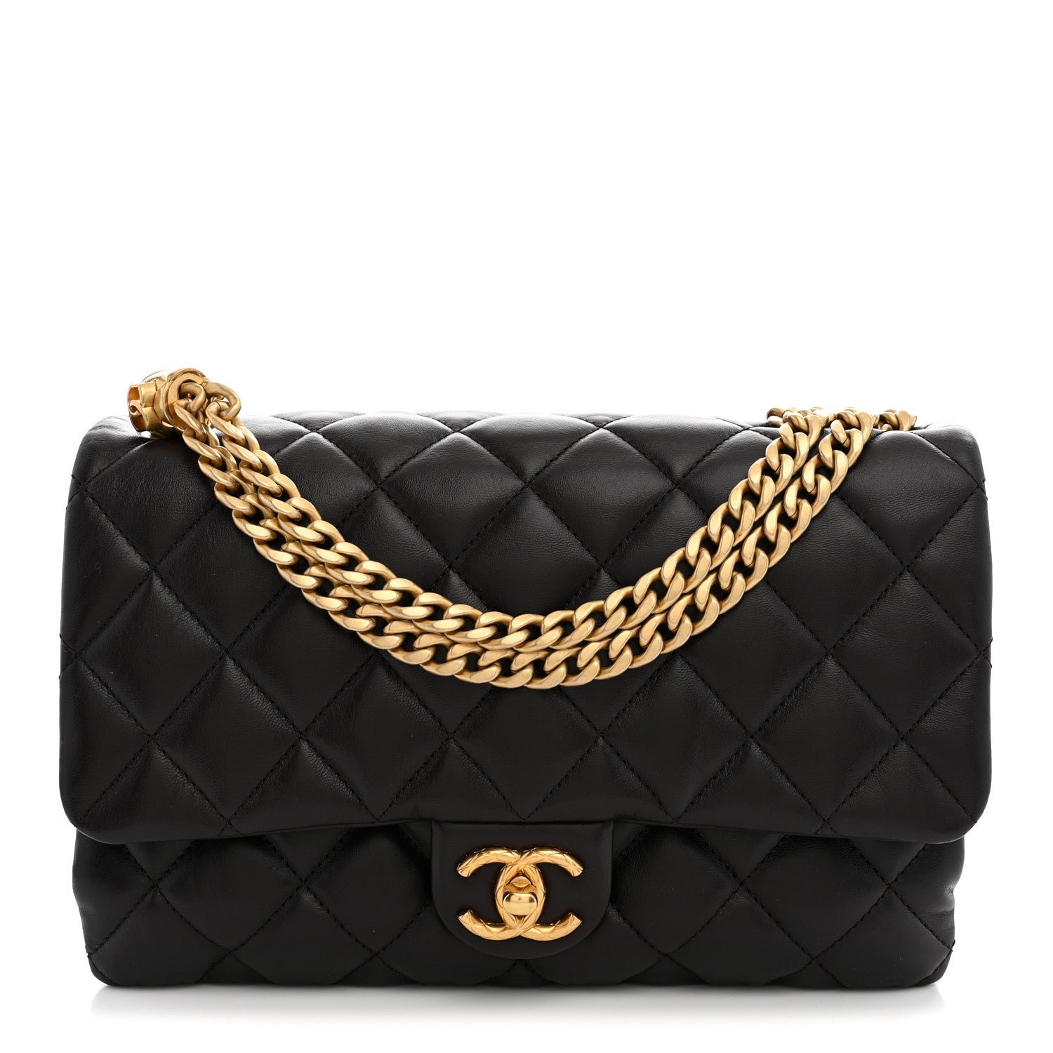 Chanel Lambskin Quilted Medium Pillow Crush Flap Bag Dark Brown