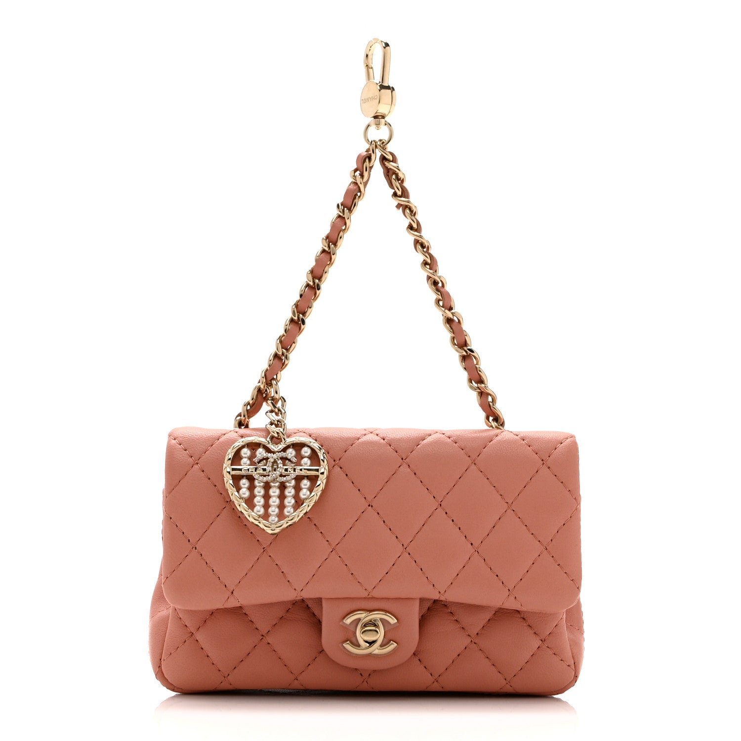 Chanel Lambskin Quilted Mini Flap Bag Charm With Hook Coral