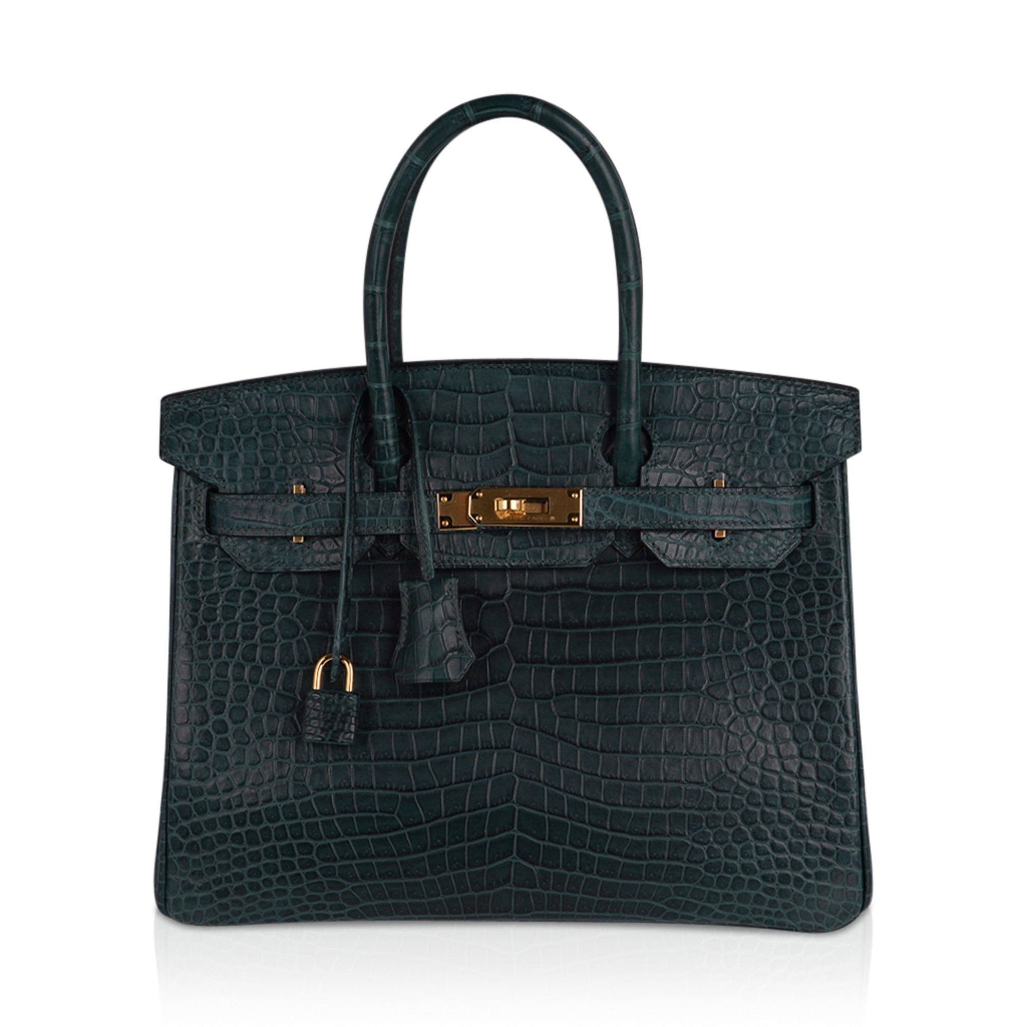 Hermes Hermes Birkin 30 Bag Vert Fonce Matte Porosus Crocodile with Gold Hardware