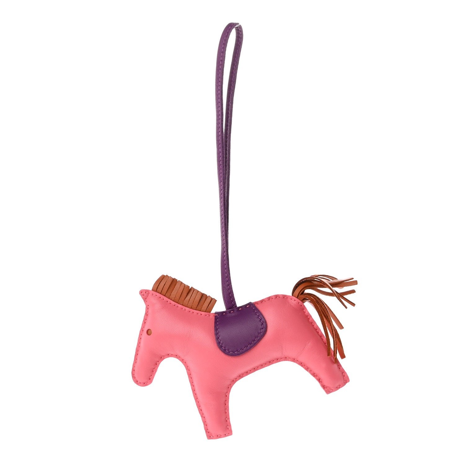 Hermes Milo Lambskin Grigri Rodeo Horse Bag Charm MM Rose Azalee Gold Anemone