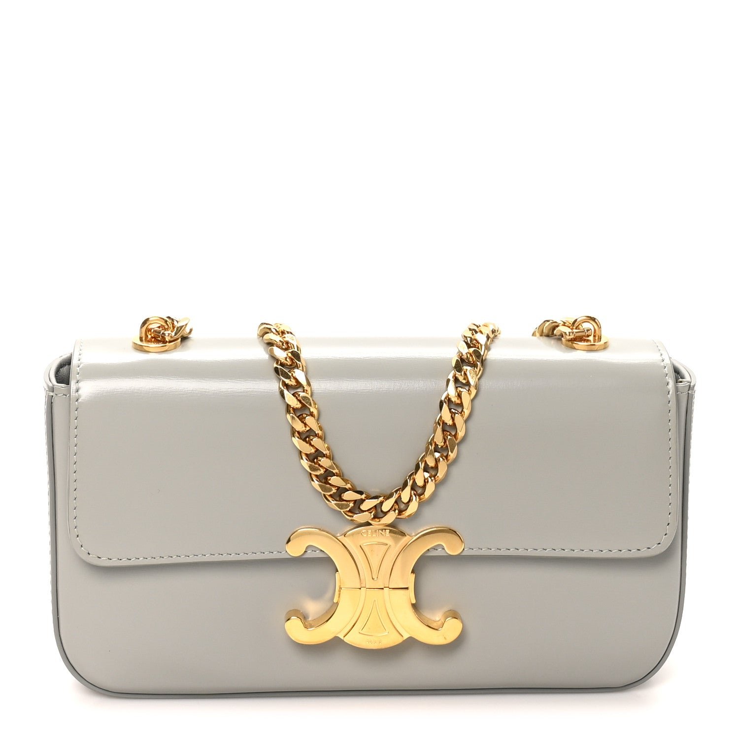 Celine Shiny Calfskin Triomphe Chain Shoulder Bag Pale Grey