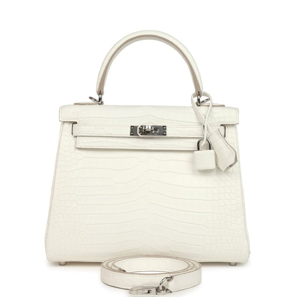 Hermes Hermes Kelly Retourne 25 Creme Chantilly Matte Crocodile Palladium Hardware