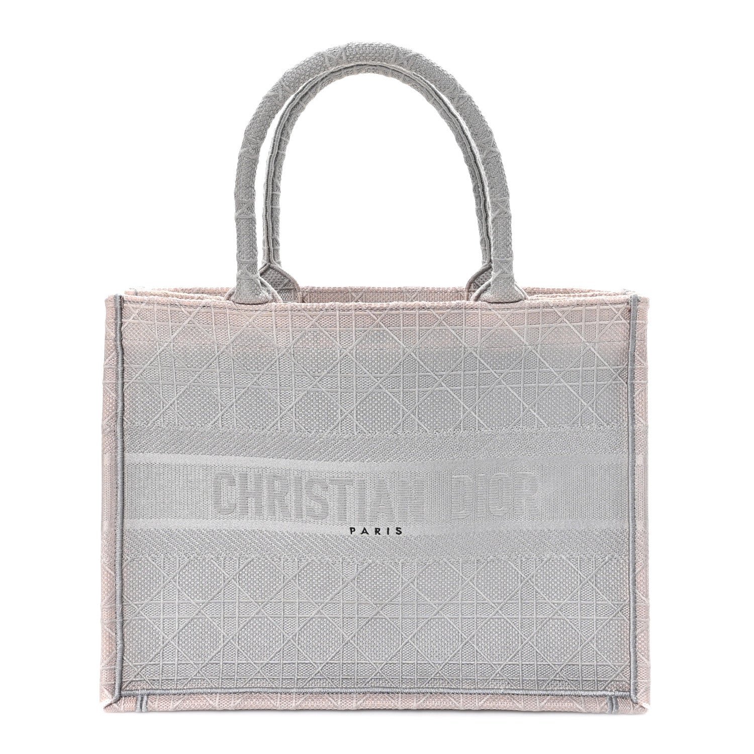 Christian Dior Canvas Embroidered Cannage Medium Book Tote Stone