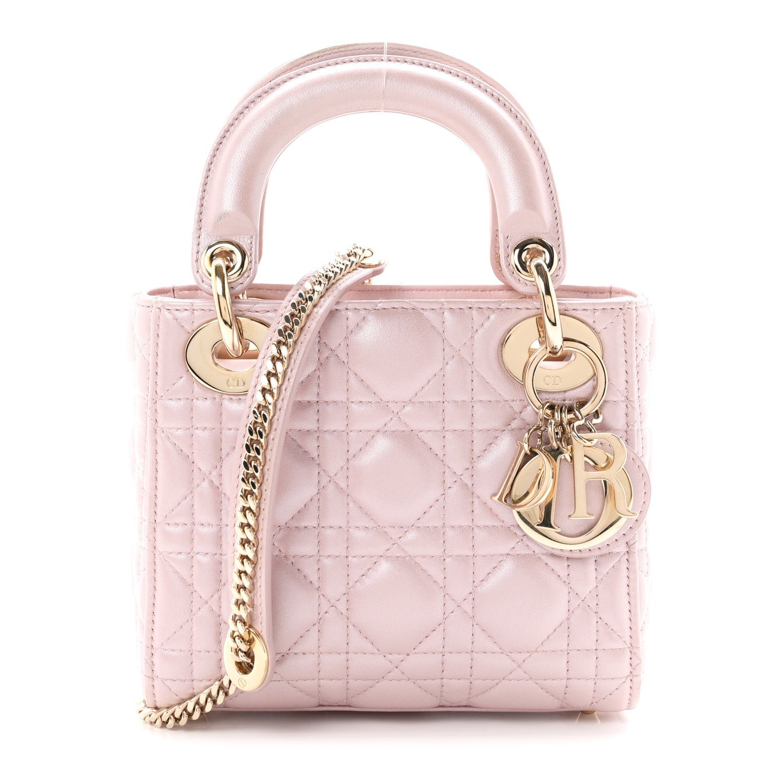 Christian Dior Metallic Lambskin Cannage Mini Lady Dior Lotus
