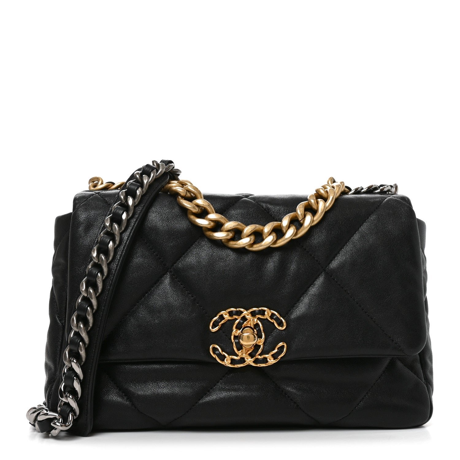 Chanel Goatskin Quilted Medium Chanel 19 Flap Black