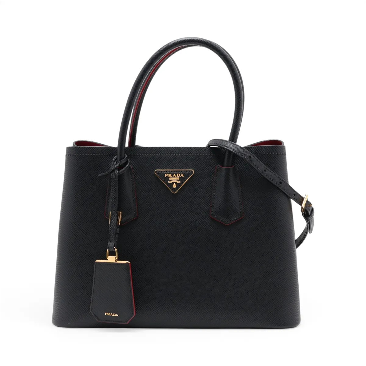 Prada Saffiano Leather 2 Way Handbag Black