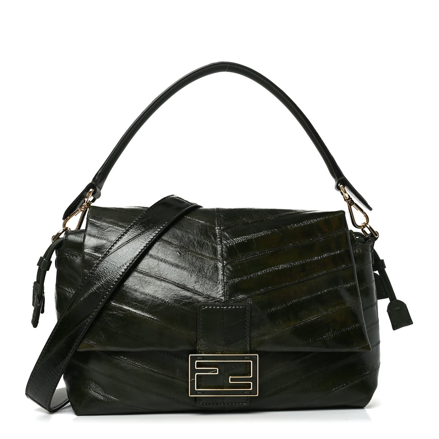 Fendi Hagfish Medium Chevron Quilted Mamma Baguette Forrest Green