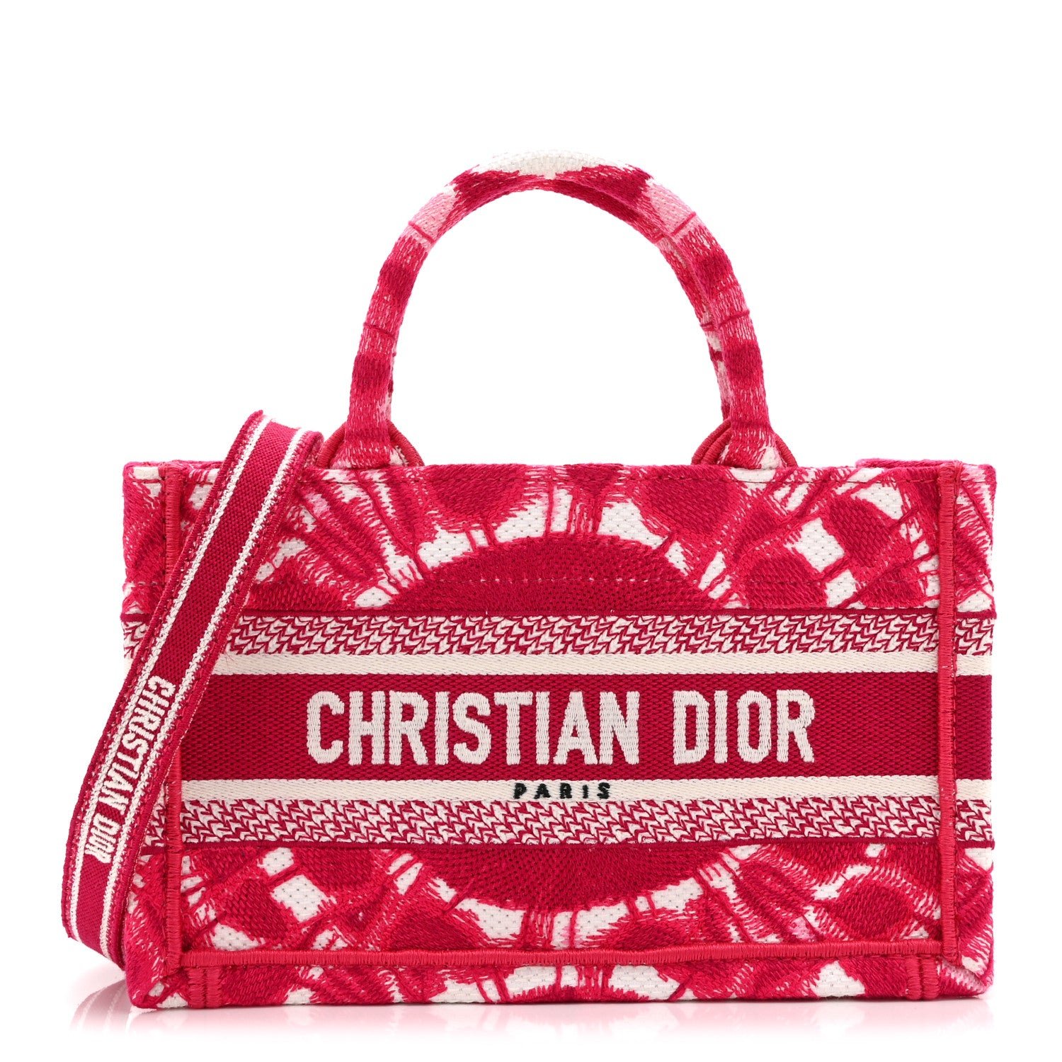 Christian Dior Canvas Embroidered Tie Dye Mini Book Tote With Strap  Pink