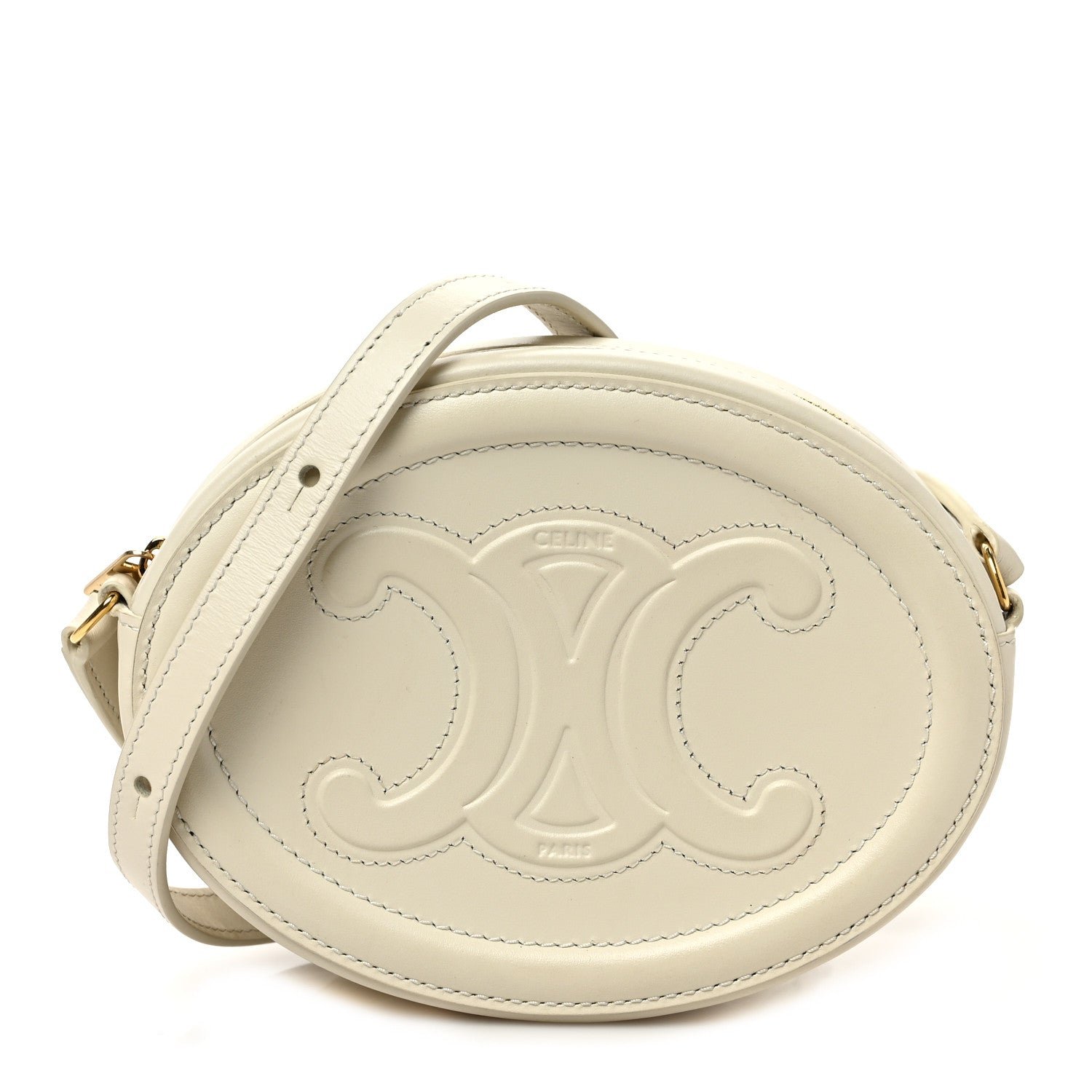 Celine Smooth Calfskin Cuir Small Triomphe Oval Crossbody Purse Trench