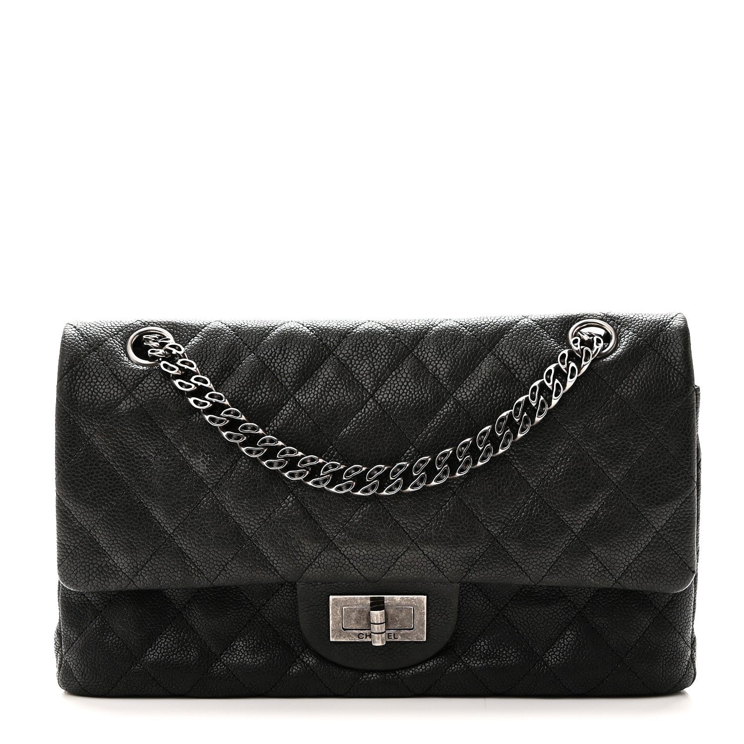 Chanel Washed Caviar Quilted 2.55 Reissue 225 Bijoux Chain Flap  Black