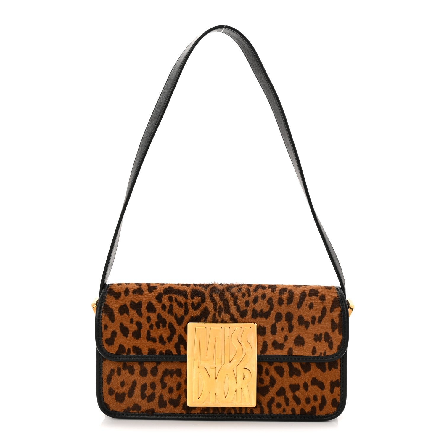 Dior Christian Dior Calfskin Pony Hair Leopard Print Miss Dior Flap Black