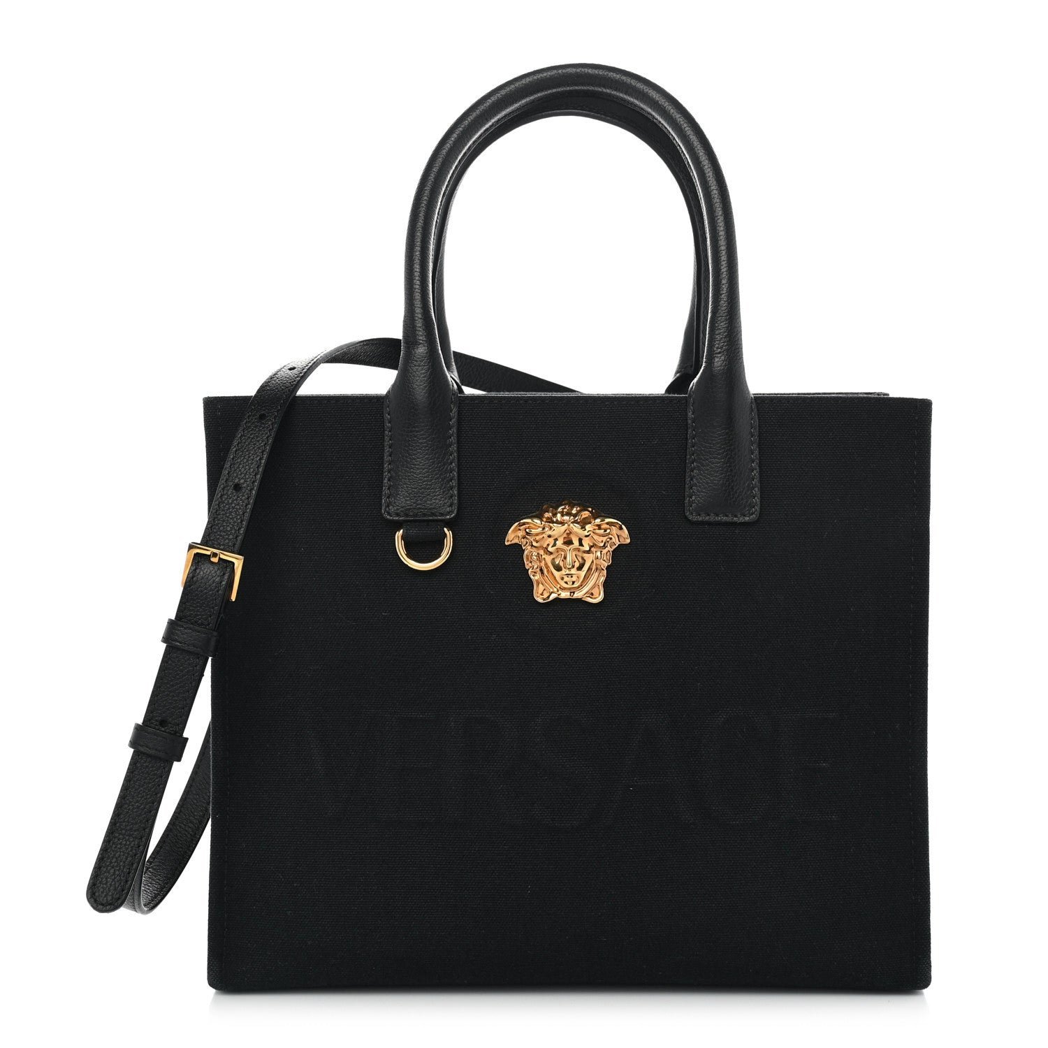 Versace Canvas Calfskin La Medusa Small Tote Black