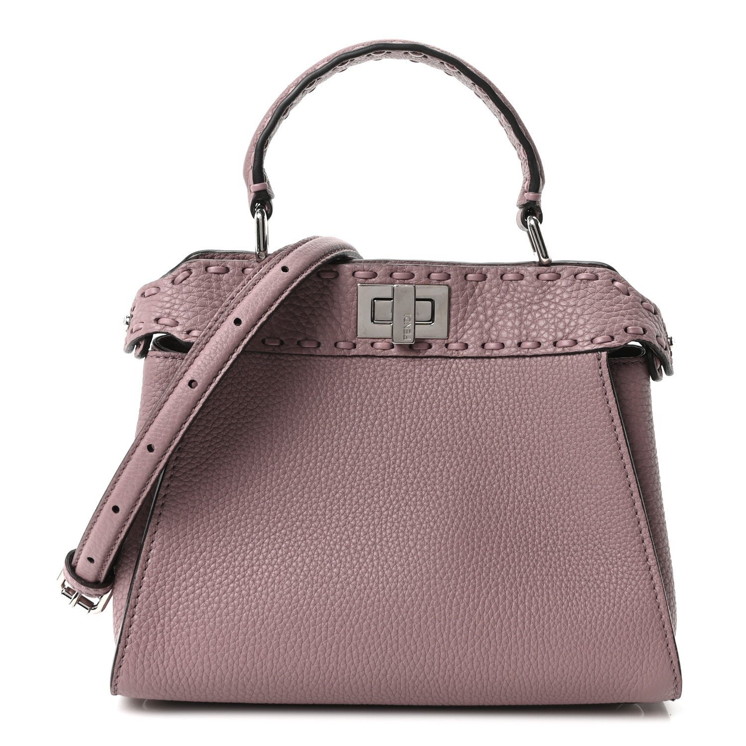 Fendi Cuoio Romano Selleria Macro Stitchings Mini Peekaboo Iconic Satchel Rose Camelia