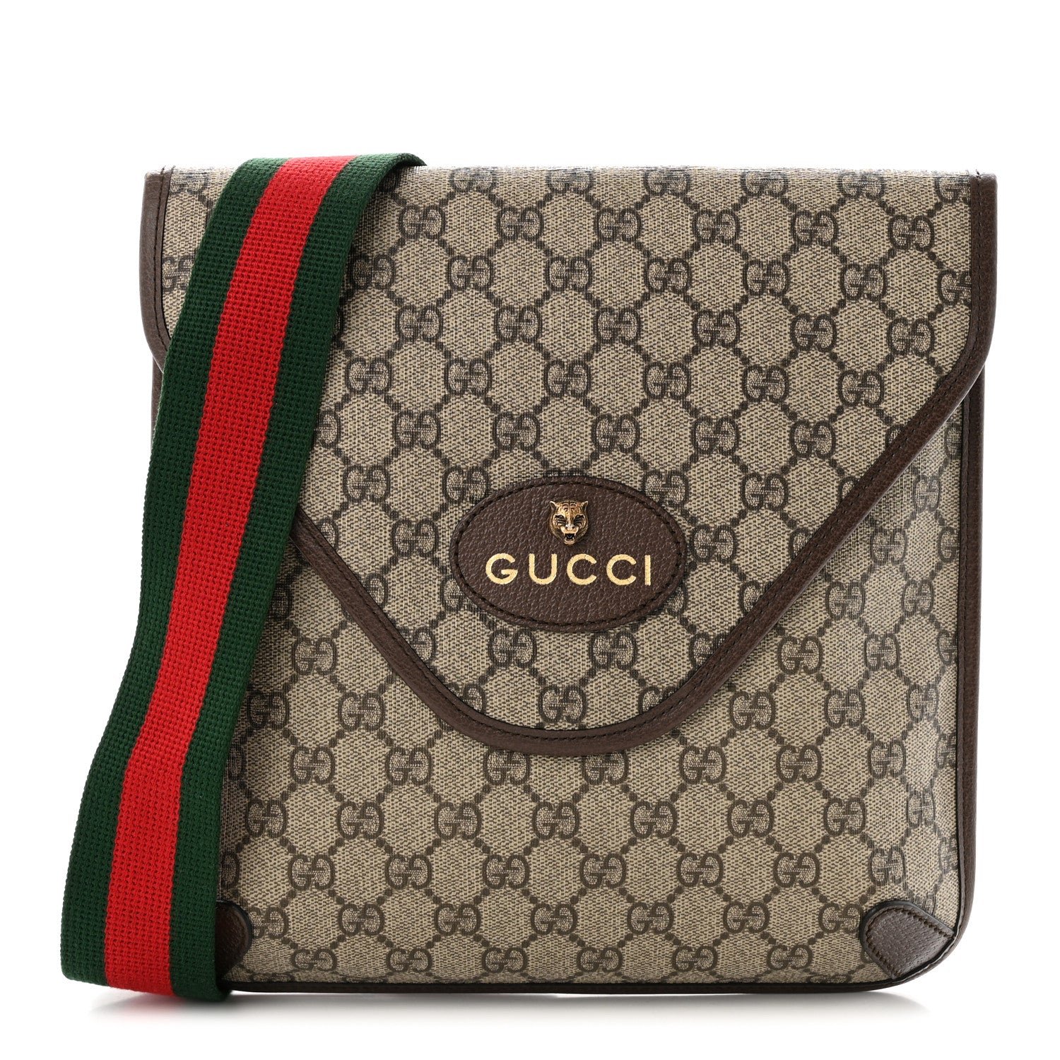Gucci GG Supreme Monogram Web Medium Neo Vintage Flap Messenger Bag Beige New Acero Acero