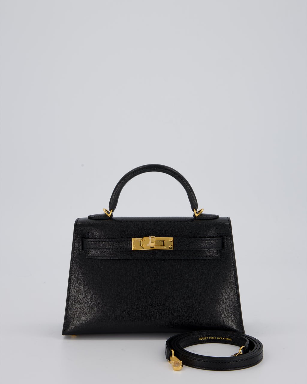 Hermès Mini Kelly II Sellier Bag Black Chevre Leather with Gold Hardware