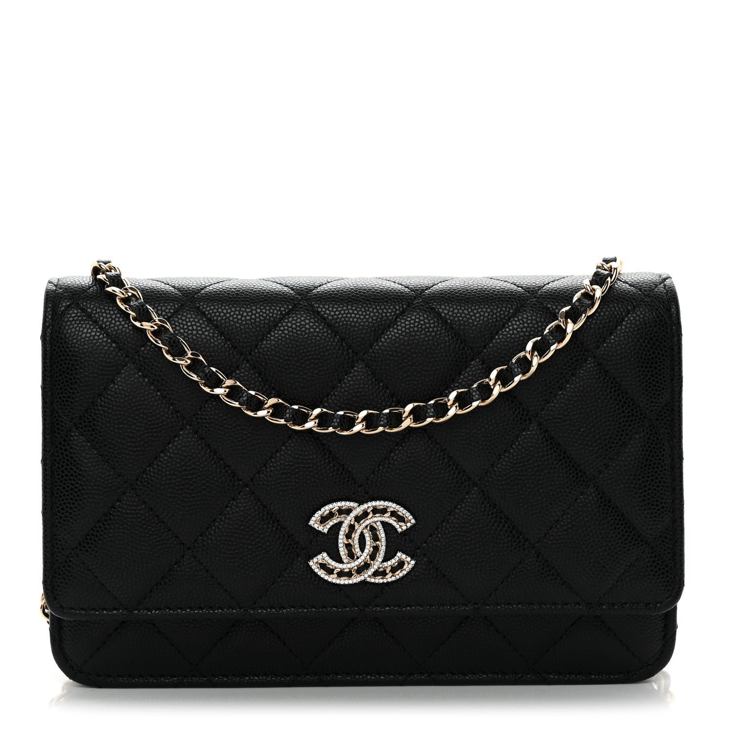 Chanel Caviar Quilted Crystal CC Wallet On Chain WOC Black