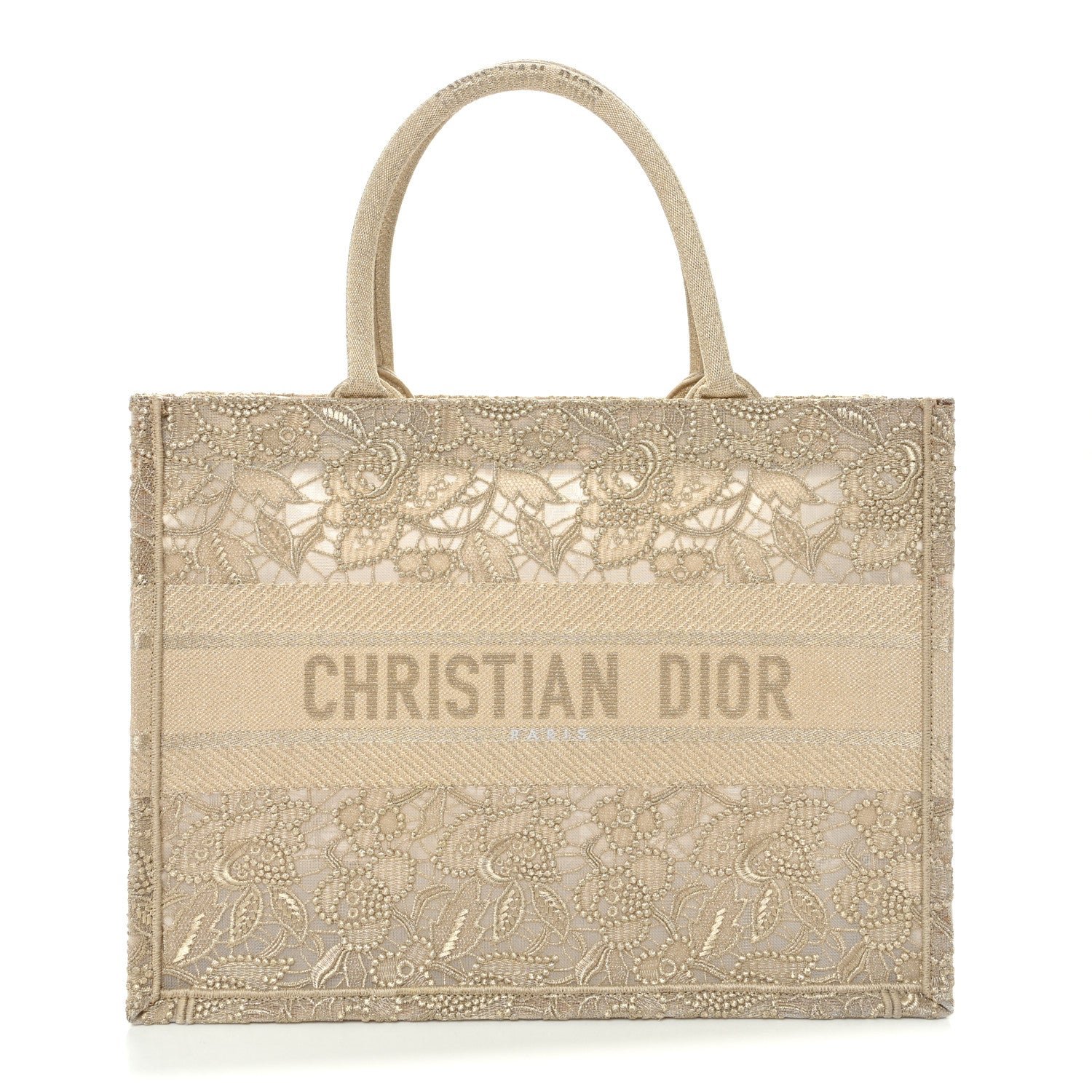 Dior Christian Dior Transparent Metallic Embroidered Mesh Macrame Medium Book Tote Gold