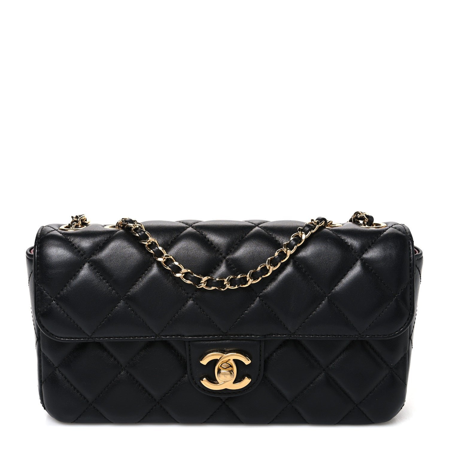 Chanel Lambskin Quilted Small East West Flap Black