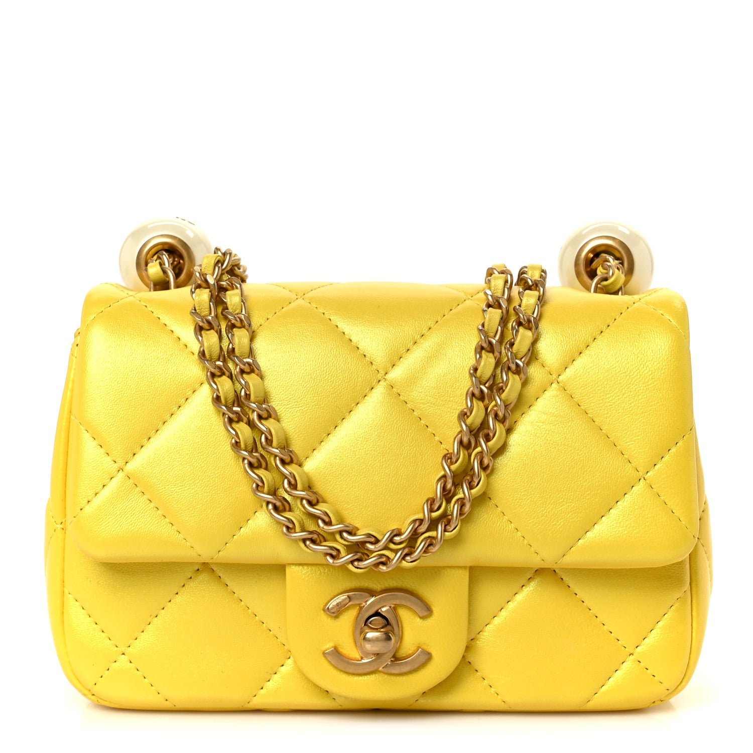 Chanel Pearly Lambskin Pearl Quilted Mini Flap Yellow
