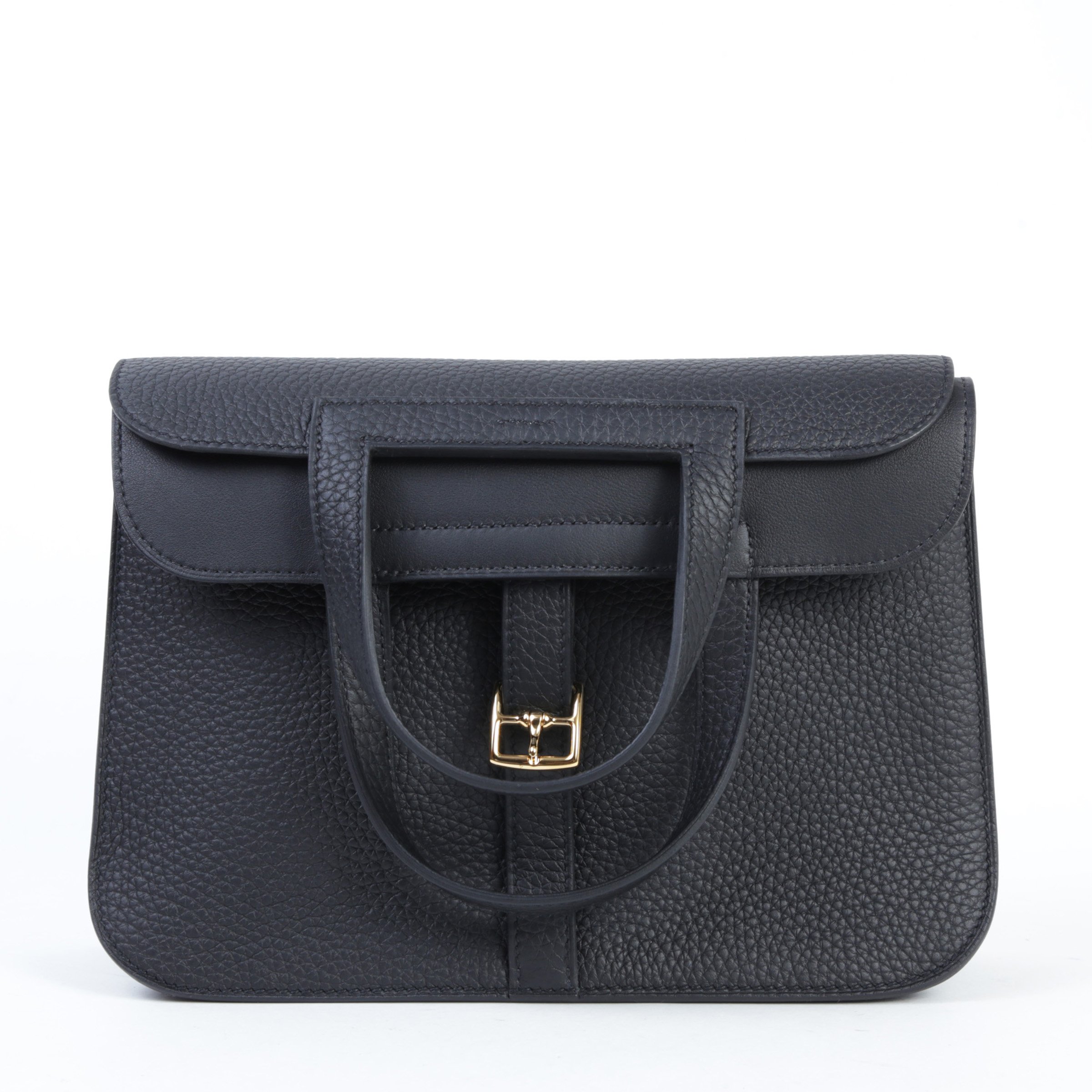 Hermes Unused ( Rank NS )  HERMÈS  Halzan 25 Black (89) Clemence Gold hardware U (2022)