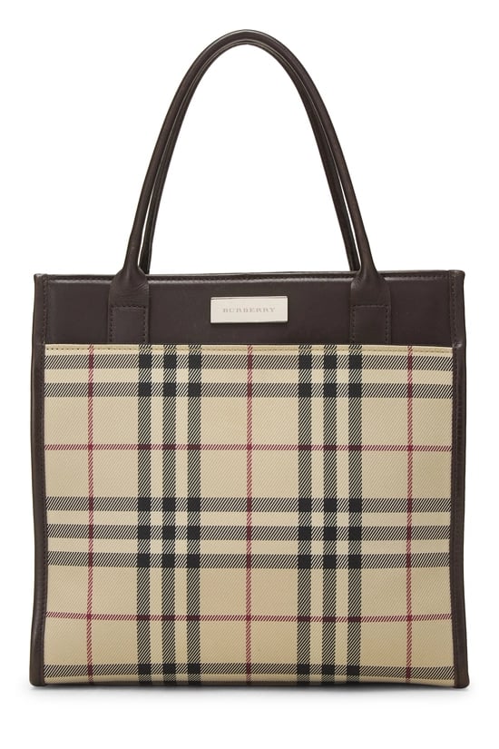 Brown Nylon House Check Shopping Handbag Small