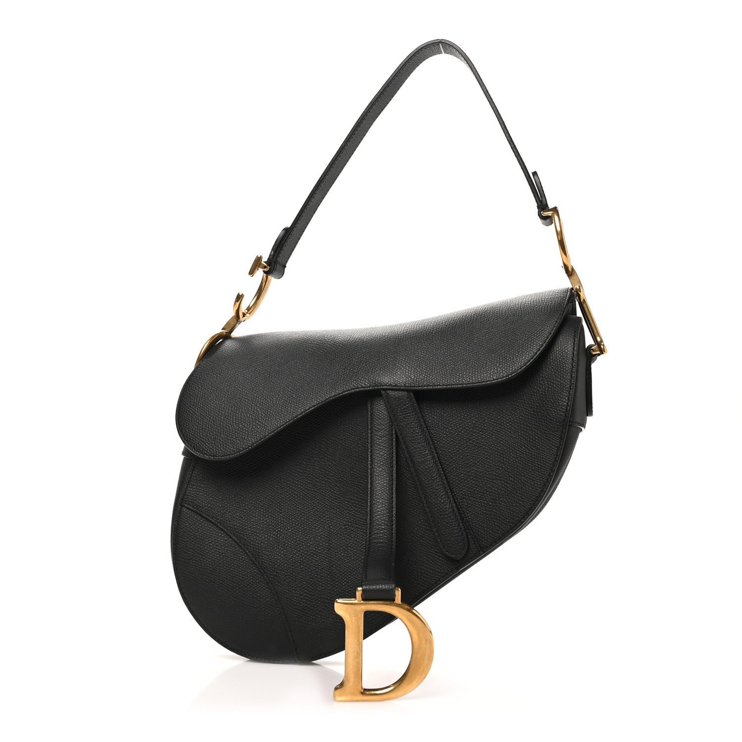 Christian Dior Grained Calfskin Saddle Bag Black