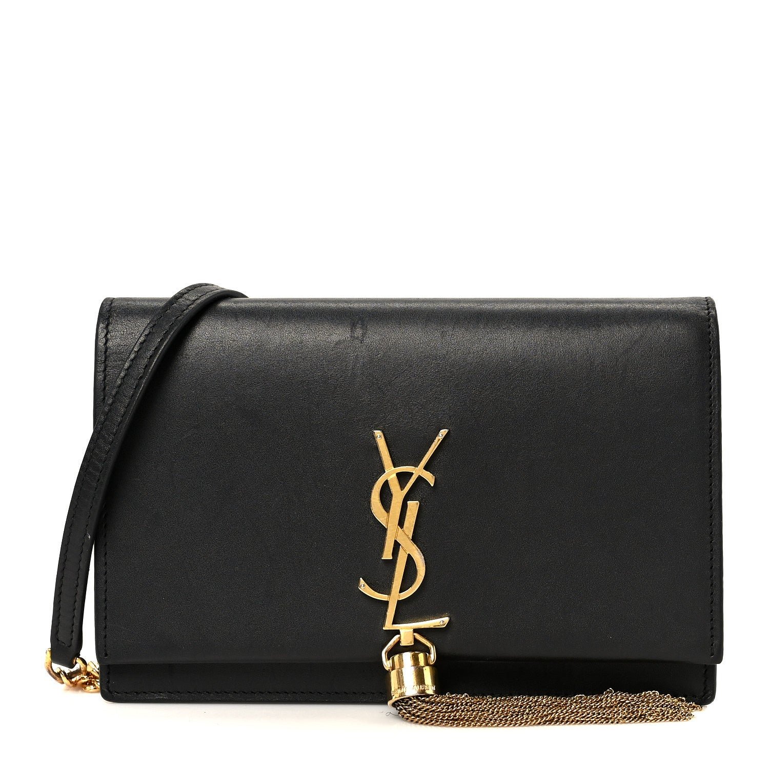 Saint Laurent Smooth Calfskin Classic Monogram Kate Tassel Chain Wallet Black