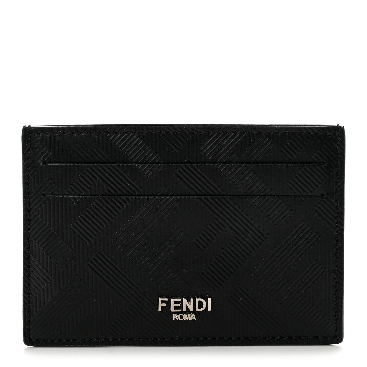Fendi Shadow Calfskin FF Slim Card Holder Black