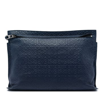 Embossed Anagram Calfskin Leather Repeat T Clutch