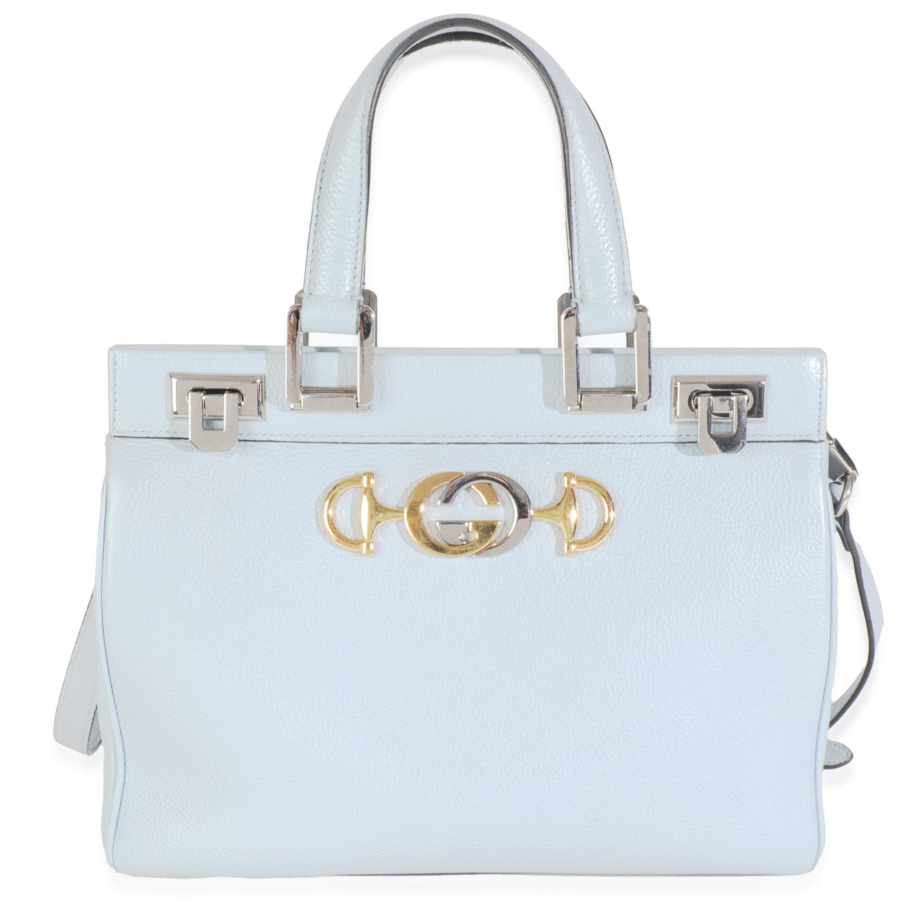 Gucci Blue Grainy Calfskin Small Zumi Top Handle Tote