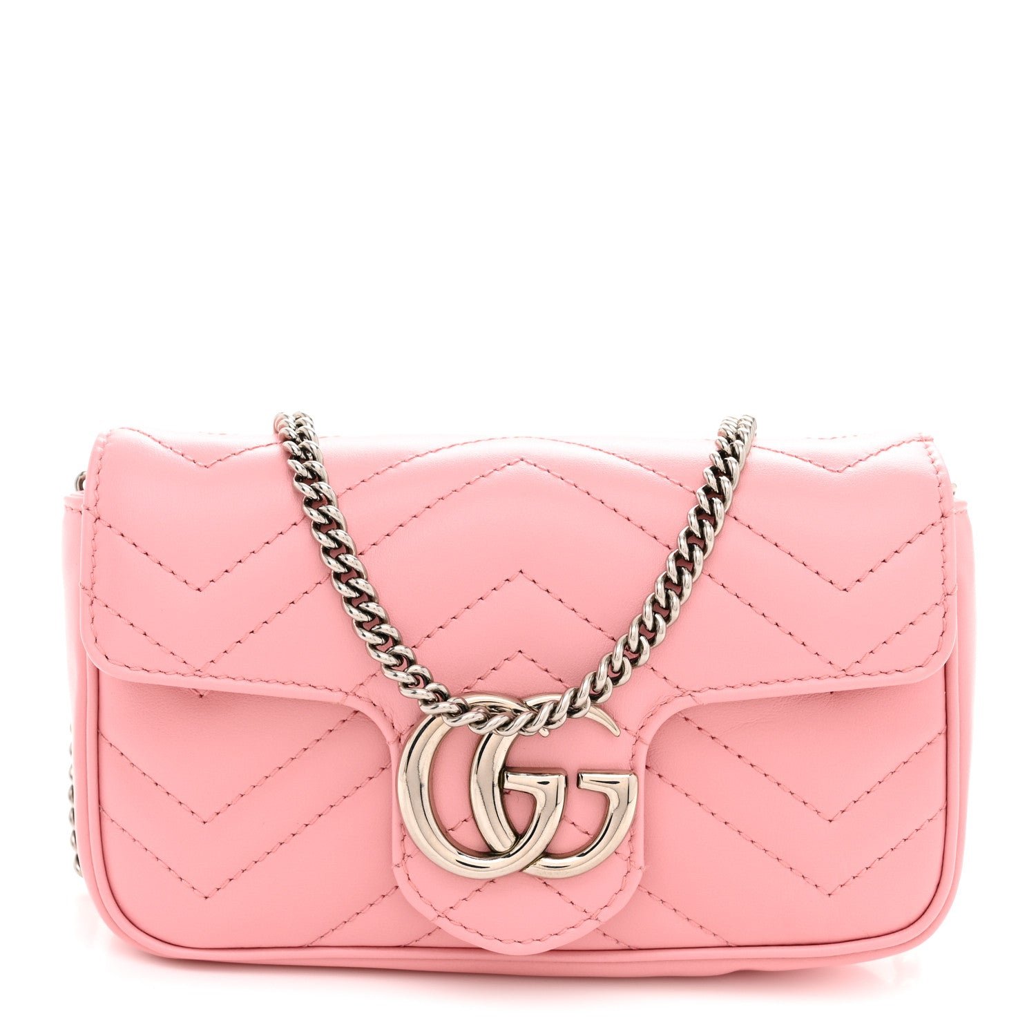 Gucci Calfskin Matelasse Super Mini GG Marmont Shoulder Bag Wild Rose Wild Rose