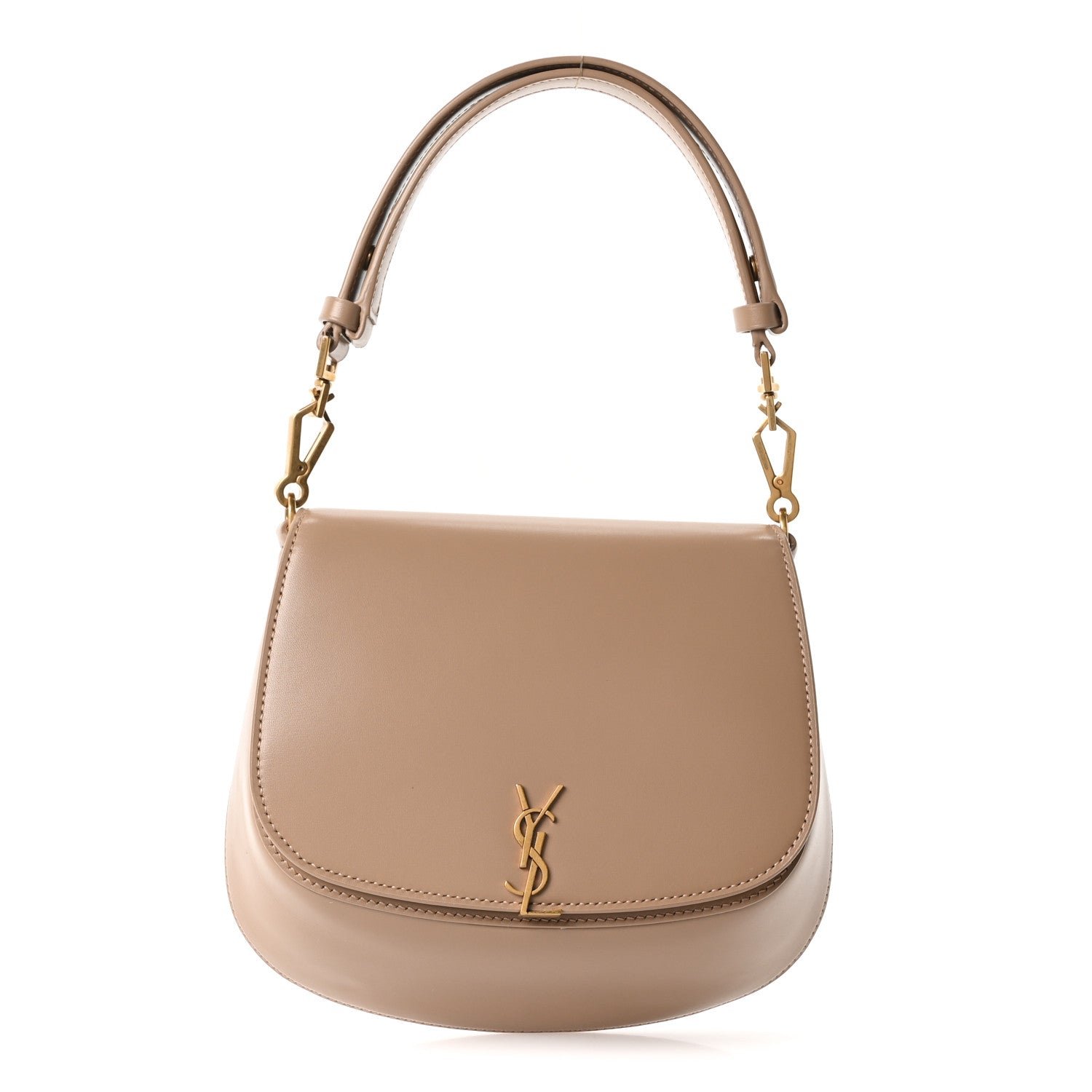 Saint Laurent Box Calfskin Mini Voltaire Top Handle Bag Dark Cork