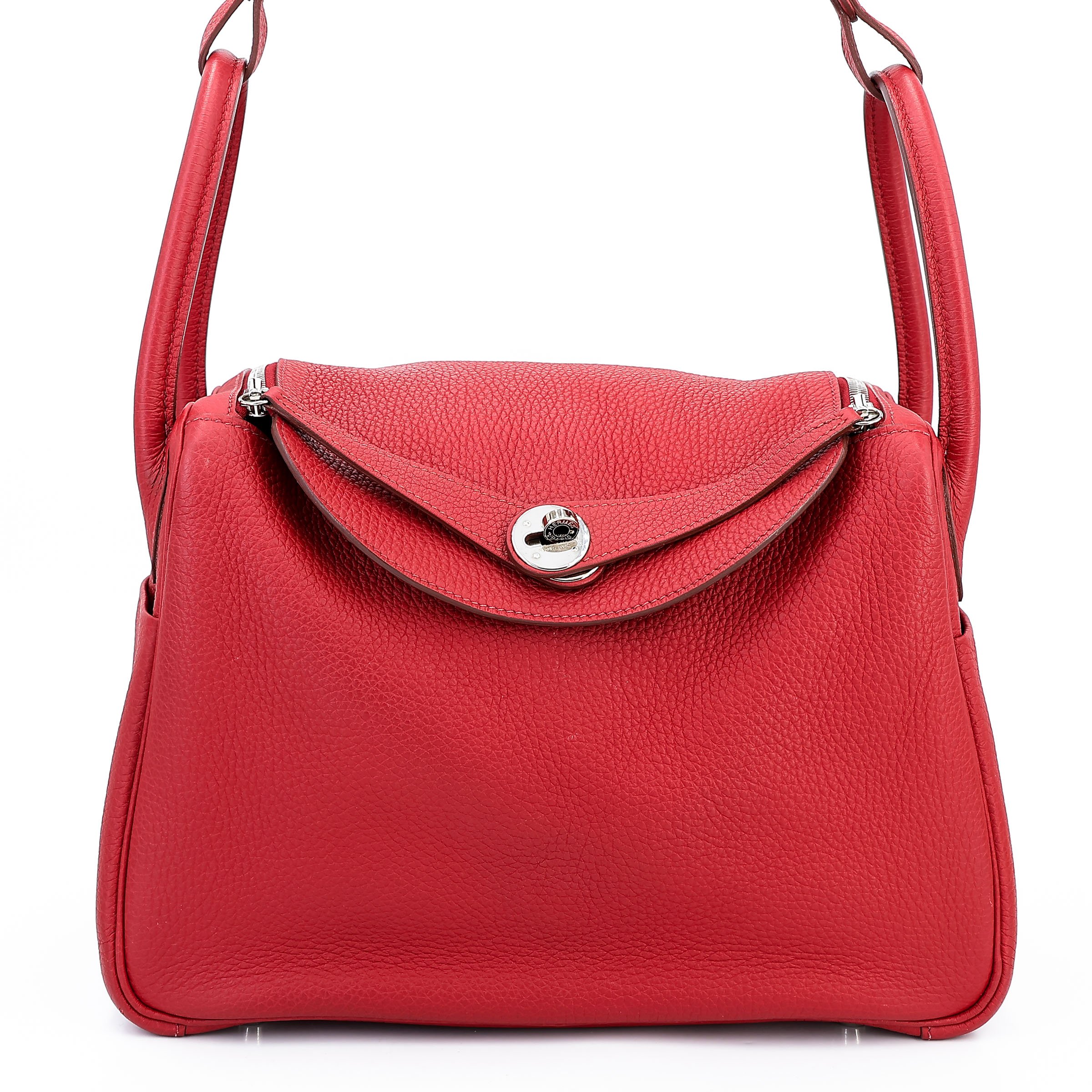 Very Good ( Rank A) HERMÈS Lindy 30 Rouge Garance (54) Clemence Palladium hardware Square P (2012)