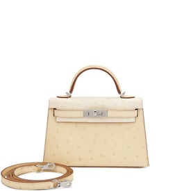 Hermes Limited Edition Vanille and Nata Ostrich Bicolor Mini Kelly II 20 Palladium Hardware, 2024