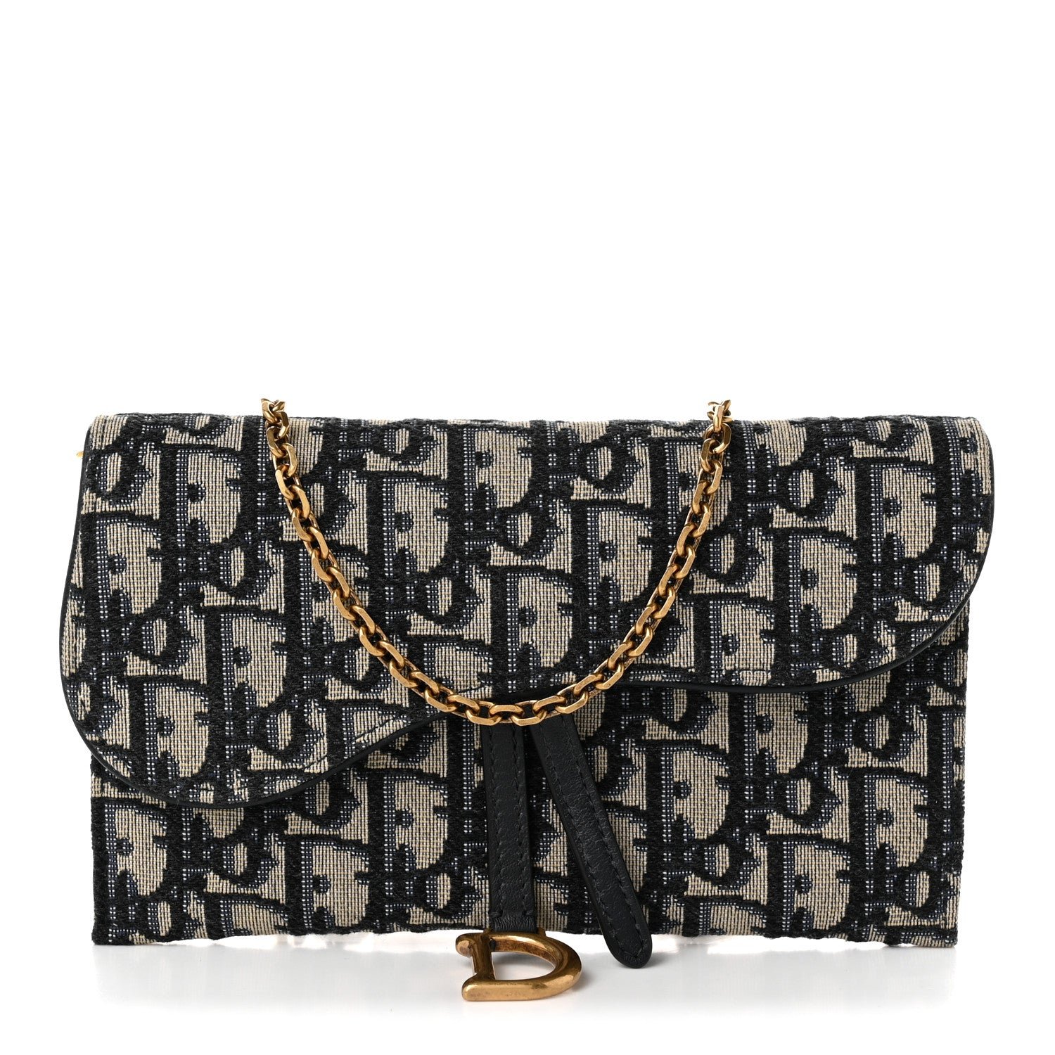 Christian Dior Oblique Saddle Chain Long Wallet Blue