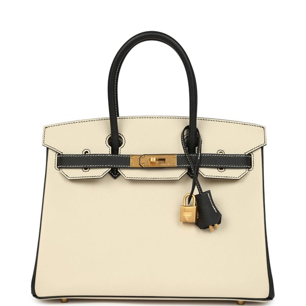 Hermes Hermes Special Order (HSS) Birkin 30 Craie and Black Epsom Brushed Gold Hardware
