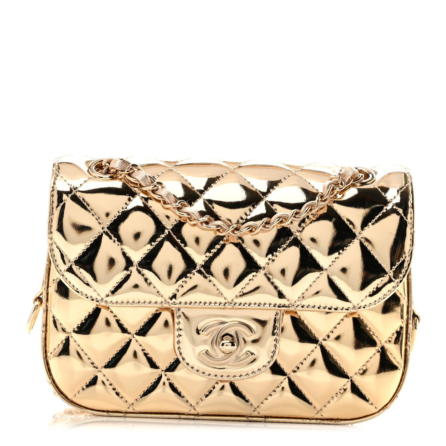 Chanel Mirror Calfskin Metallic Calfskin Quilted Hollywood Boulevard Mini Flap With Star Coin Purse Gold