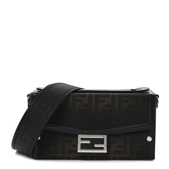 Fendi FF Eclissi Jacquard Vitello King Baguette Soft Trunk Tobacco Moro Black