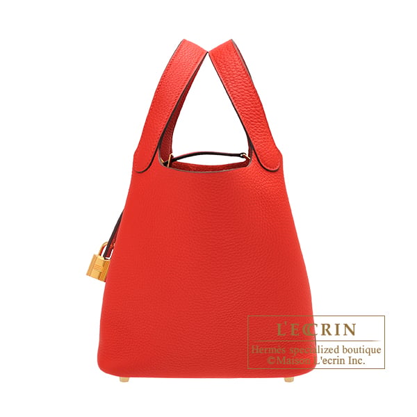 Hermes Picotin Lock bag 18/PM Rouge coeur Clemence leather Gold hardware