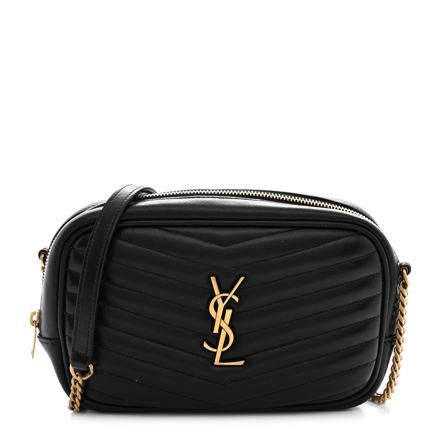 Saint Laurent Calfskin Matelasse Monogram Mini Lou Camera Bag Black