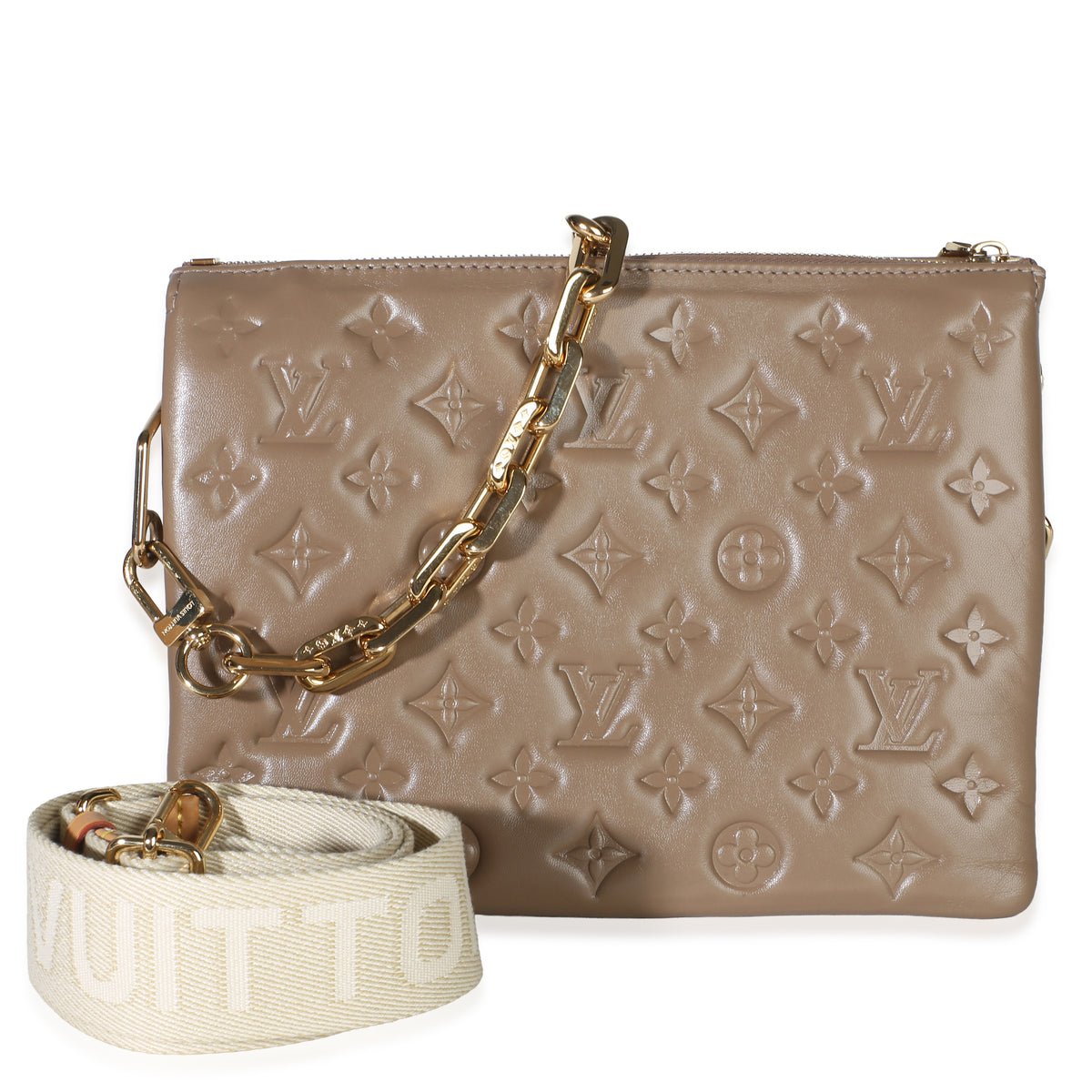 Taupe Monogram Embossed Lambskin Coussin PM