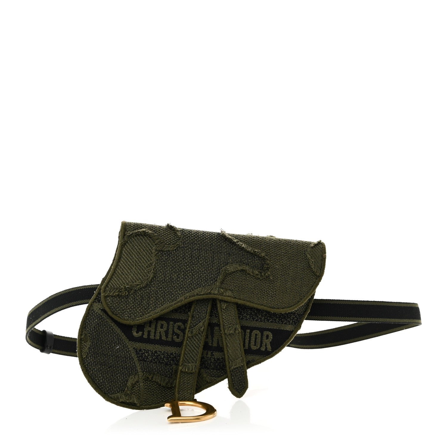 Dior Canvas Embroidered Camouflage Saddle Belt Bag Green