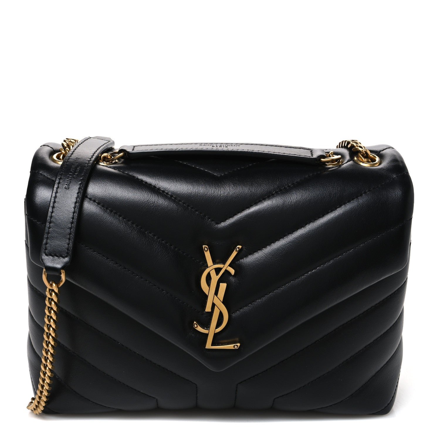 Saint Laurent Calfskin Y Quilted Monogram Small Loulou Chain Satchel Black