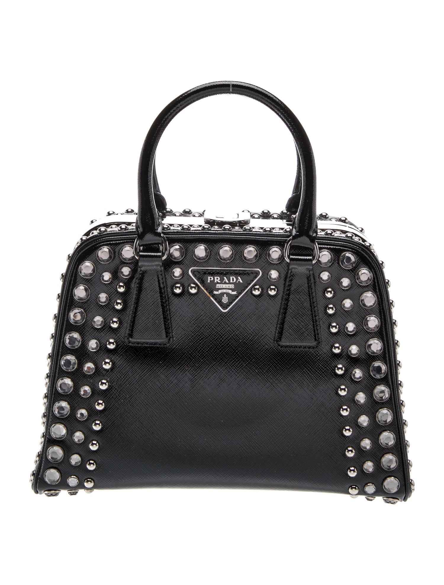 Enameled Metal Triangle Top Handle Bag